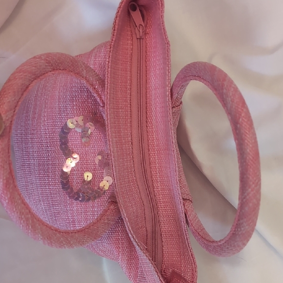 Escada Pink Straw Tote with Round Handles and Sequin Detail - Picture 3 of 11